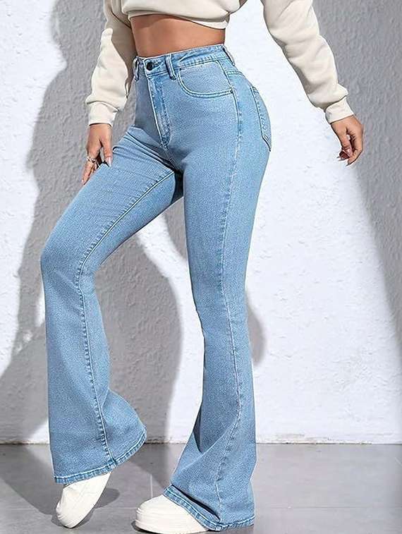 women solid high rise bootcut jeans
