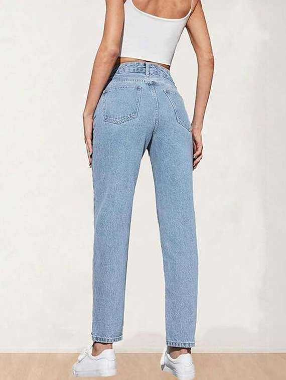 women solid high rise mom fit jeans - 22376493 -  Standard Image - 3