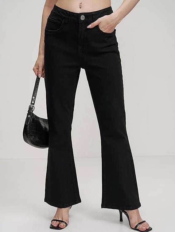 women solid mid rise bootcut jeans