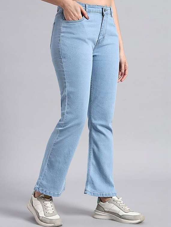 women solid mid rise bootcut jeans