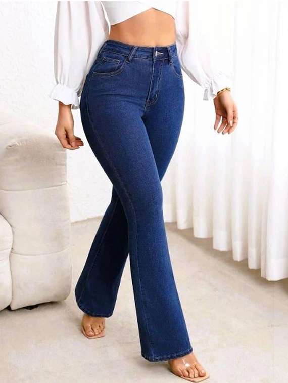 women solid high rise bootcut jeans
