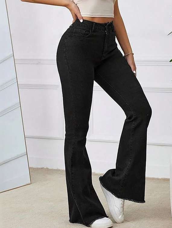 women solid high rise bootcut jeans