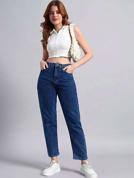 women solid high rise mom fit jeans - 22376518 -  Standard Image - 3