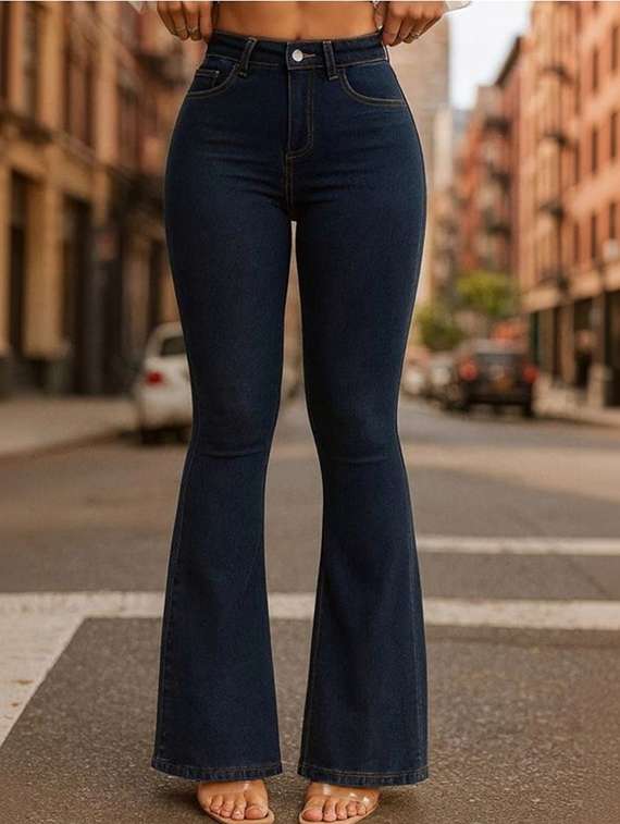 women solid high rise bootcut jeans