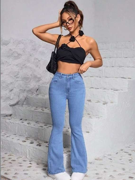 women solid high rise bootcut jeans - 22376525 -  Standard Image - 3