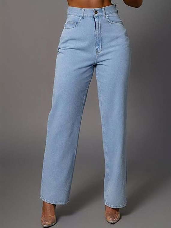 women solid high rise straight jeans
