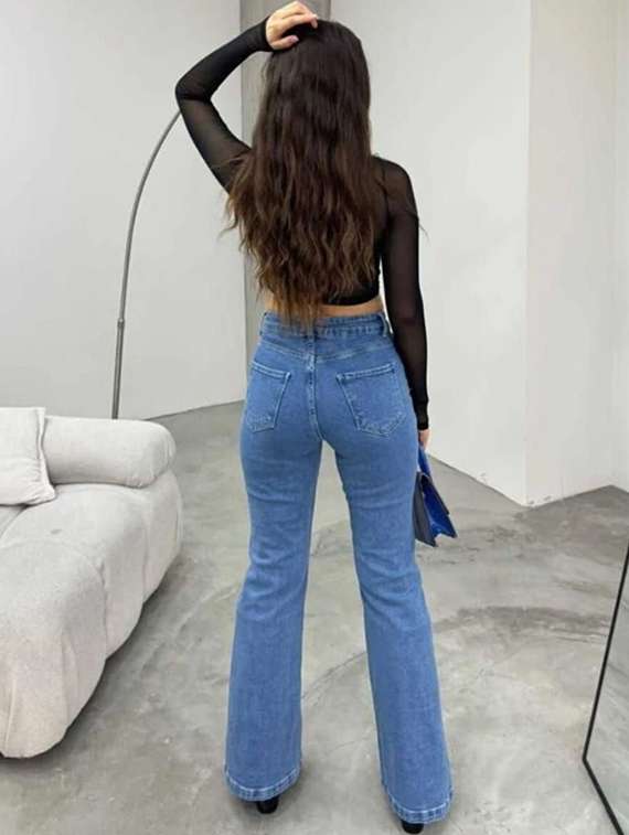 women solid high rise bootcut jeans - 22376534 -  Standard Image - 3