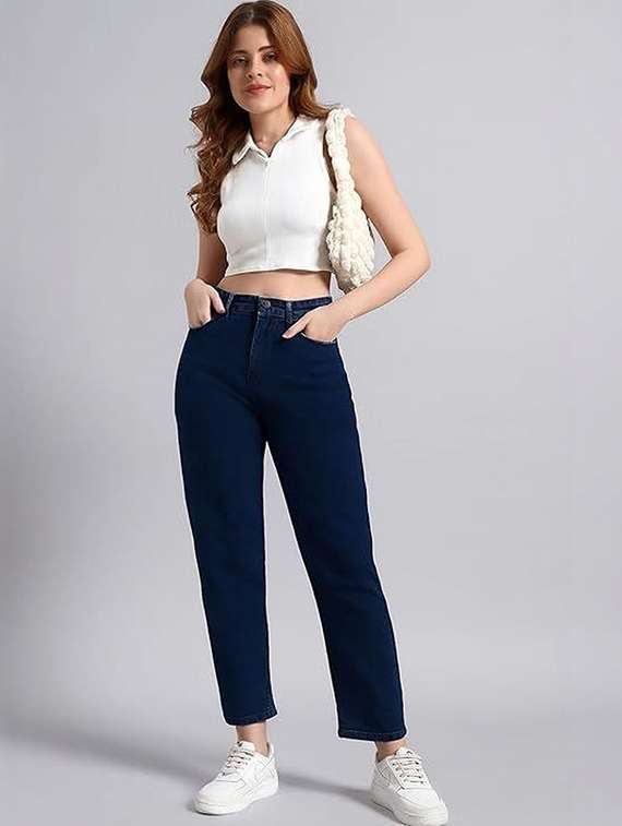 women solid high rise mom fit jeans - 22376545 -  Standard Image - 3