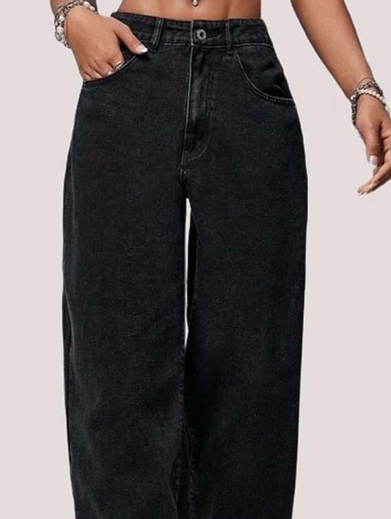 women solid high rise baggy jeans - 22376547 -  Standard Image - 3