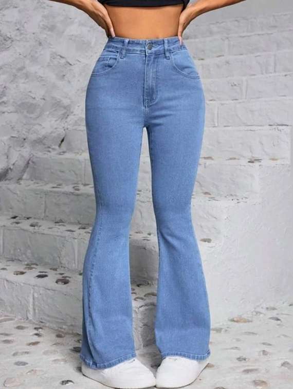 women solid high rise bootcut jeans
