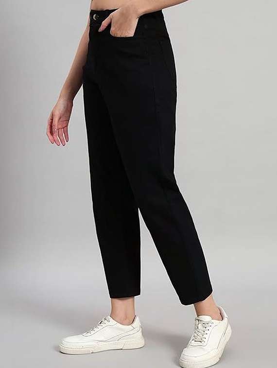 women solid high rise mom fit jeans