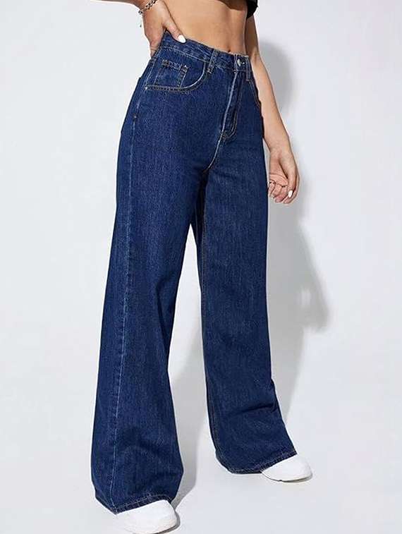 women solid high rise relaxed jeans