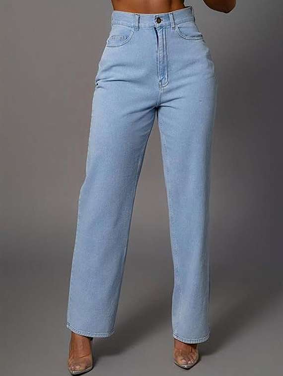 women solid high rise straight jeans