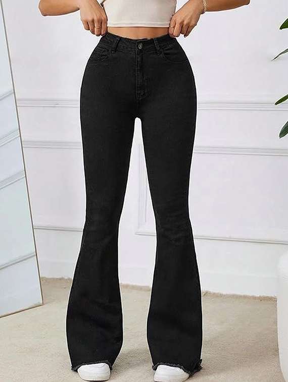 women solid high rise bootcut jeans
