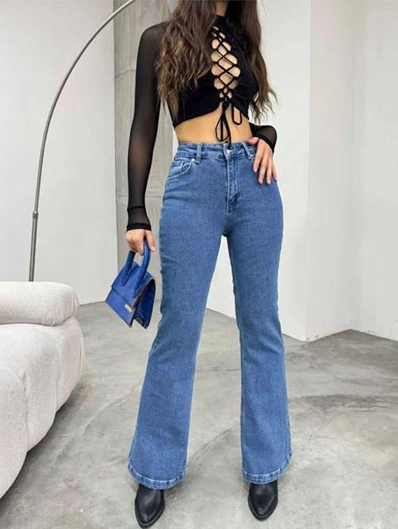 women solid high rise bootcut jeans