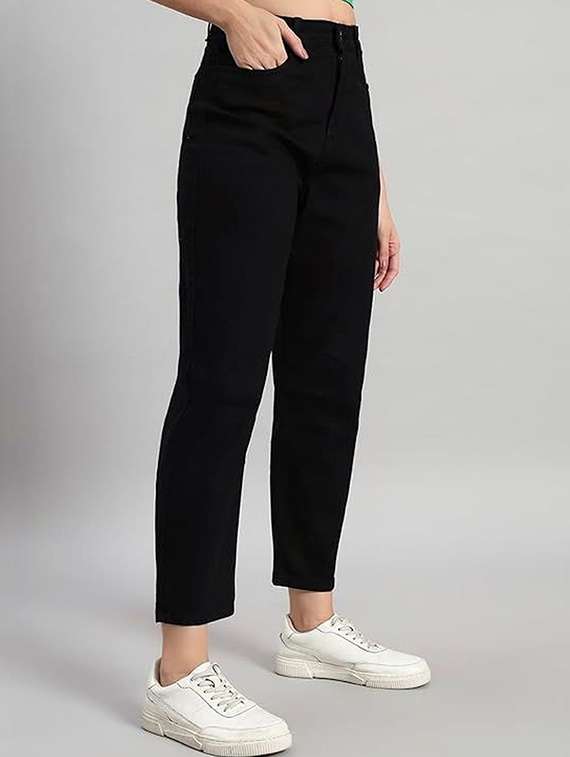 women solid high rise mom fit jeans
