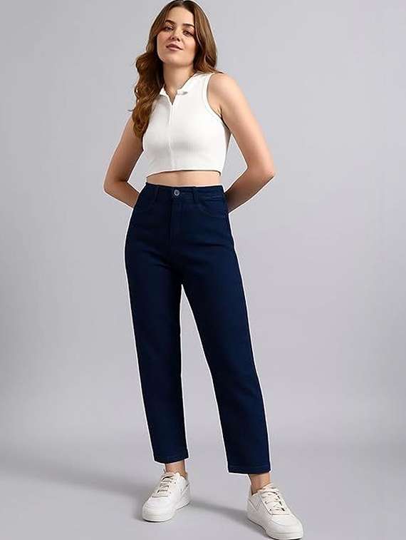 women solid high rise mom fit jeans - 22376563 -  Standard Image - 3