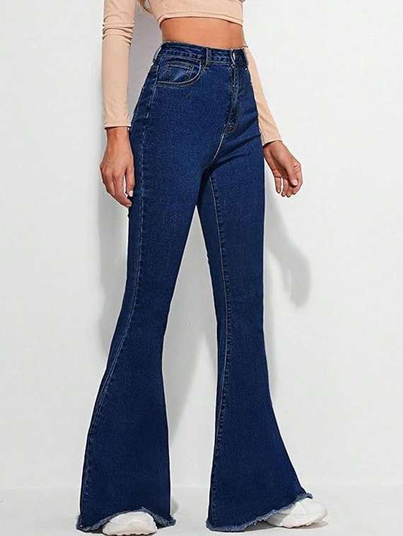 women solid high rise bootcut jeans