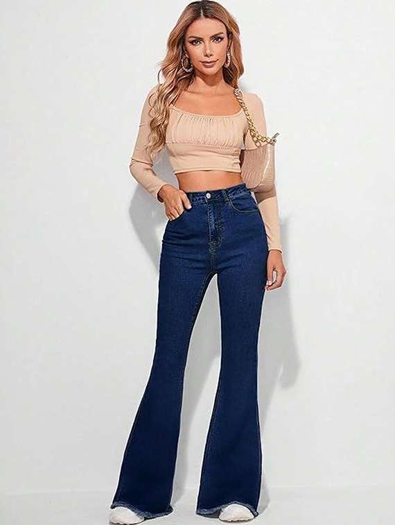 women solid high rise bootcut jeans - 22376569 -  Standard Image - 3