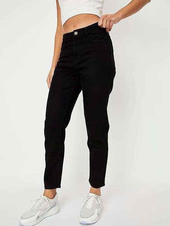 women solid mid rise boyfriend fit jeans