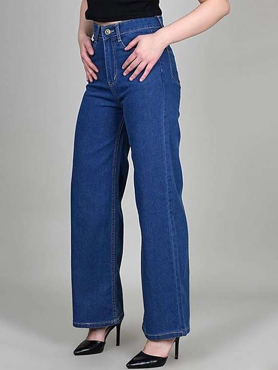 women solid high rise straight jeans