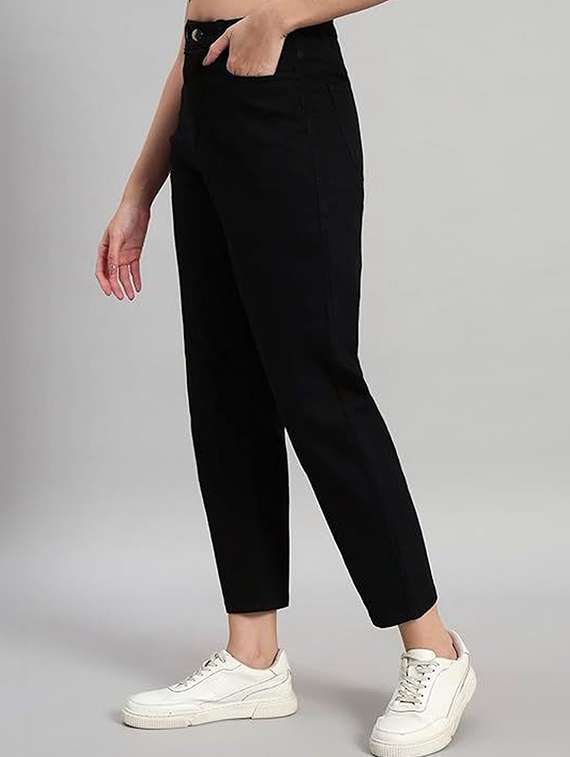 women solid high rise mom fit jeans