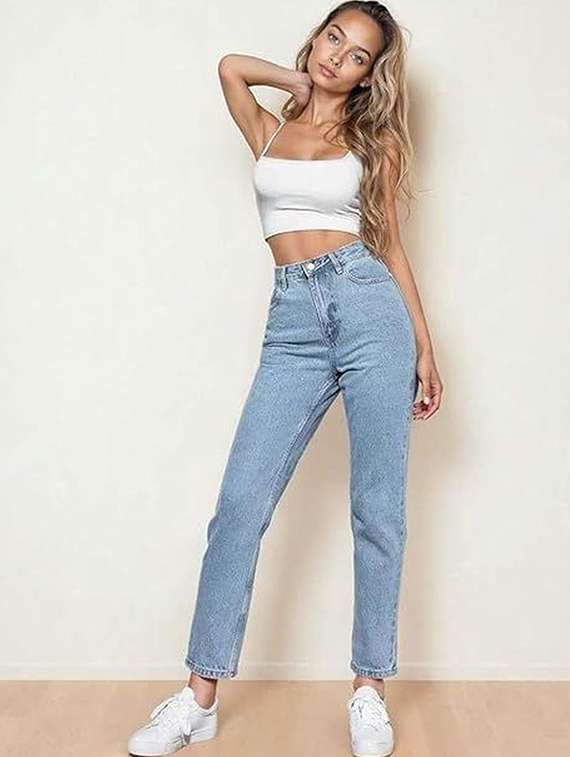 women solid high rise mom fit jeans - 22376582 -  Standard Image - 3