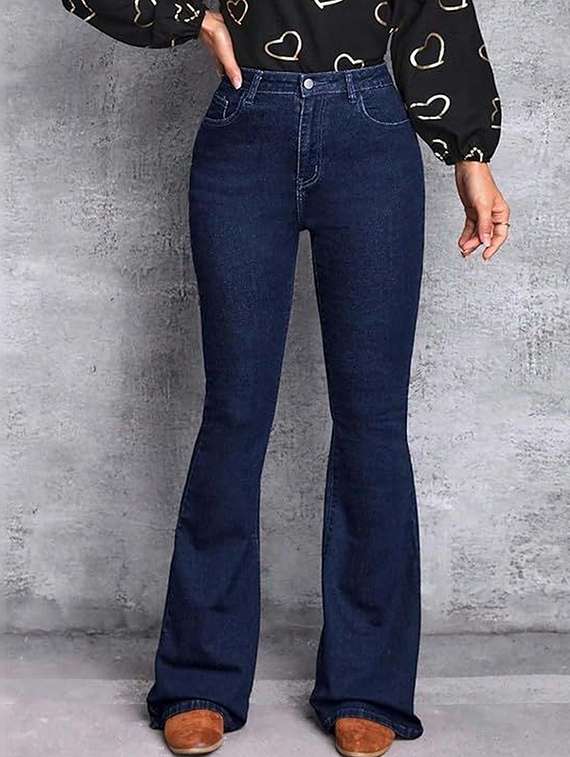 women solid high rise bootcut jeans