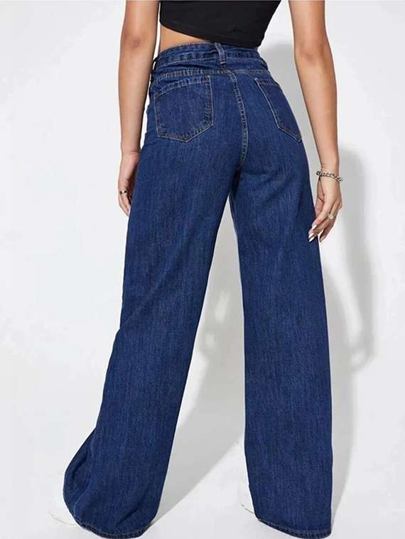 women solid high rise wide leg jeans - 22376590 -  Standard Image - 3