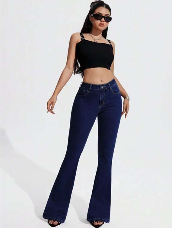 women solid high rise bootcut jeans - 22376593 -  Standard Image - 3
