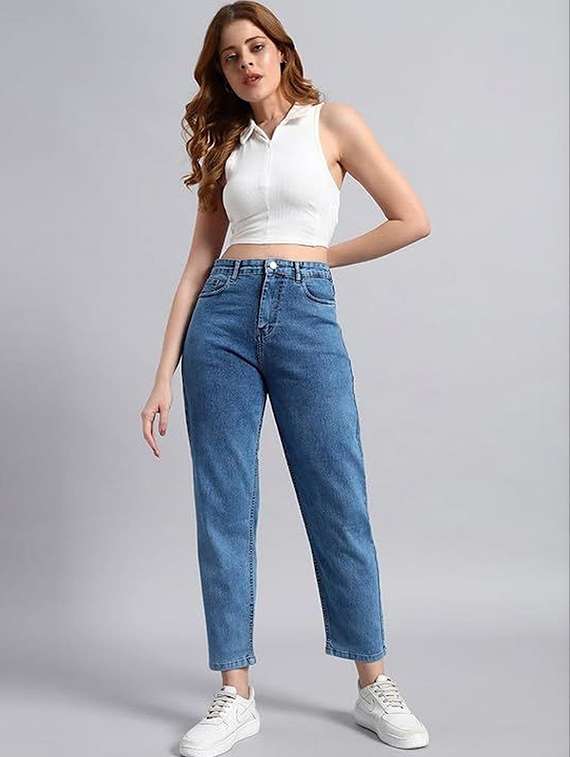 women solid high rise mom fit jeans - 22376597 -  Standard Image - 3