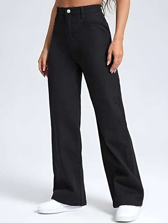 women solid high rise relaxed jeans