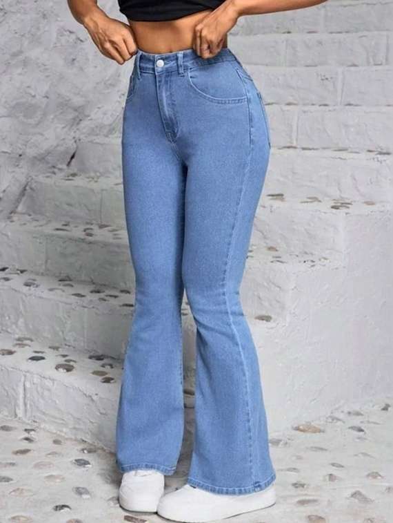 women solid high rise bootcut jeans