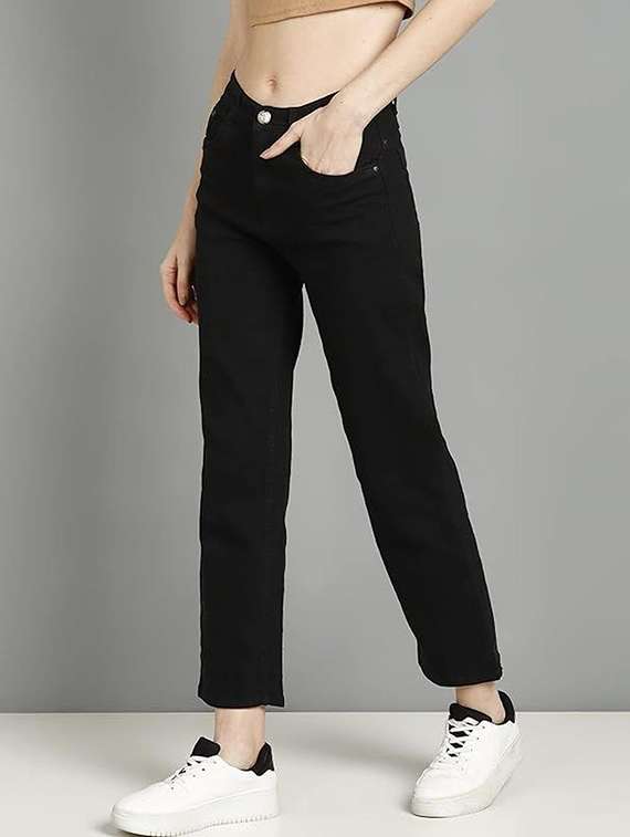 women solid mid rise boyfriend fit jeans