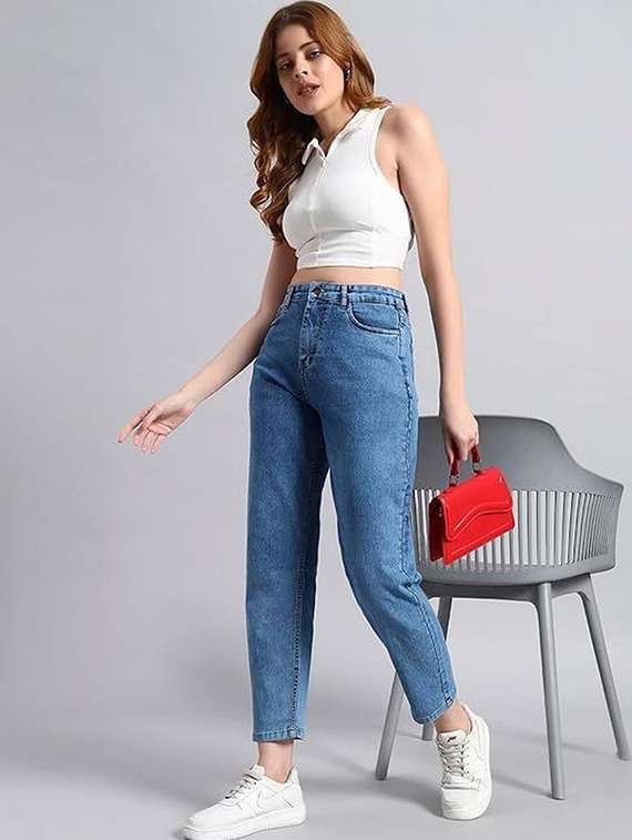 women solid high rise mom fit jeans - 22376606 -  Standard Image - 3