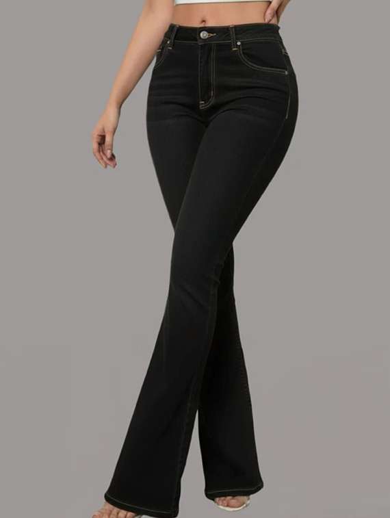 women solid high rise bootcut jeans