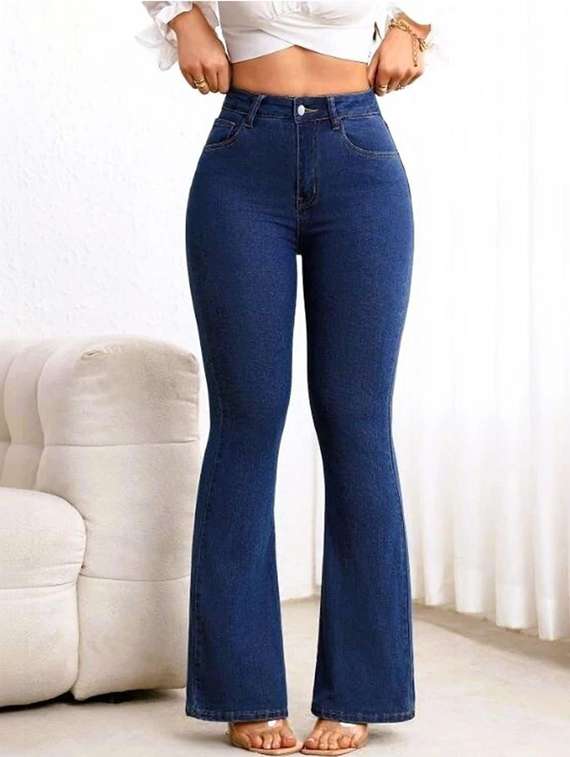 women solid high rise bootcut jeans