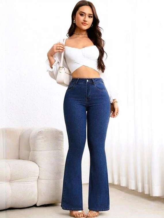 women solid high rise bootcut jeans - 22376611 -  Standard Image - 3