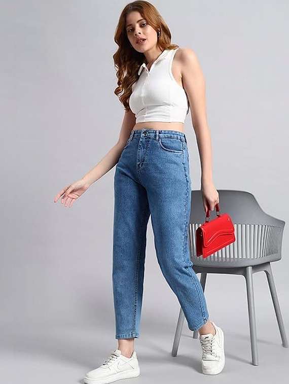 women solid high rise mom fit jeans - 22376614 -  Standard Image - 3