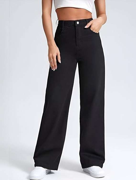 women solid high rise relaxed jeans