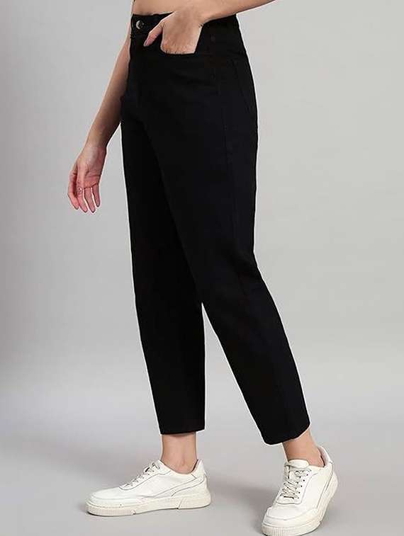 women solid high rise mom fit jeans