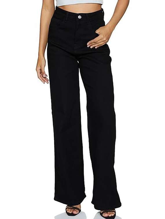 women solid high rise straight jean