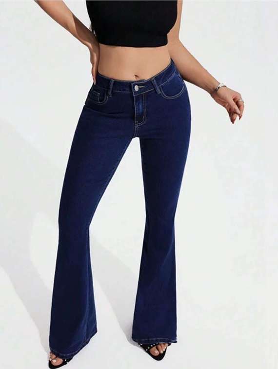 women solid high rise bootcut jeans