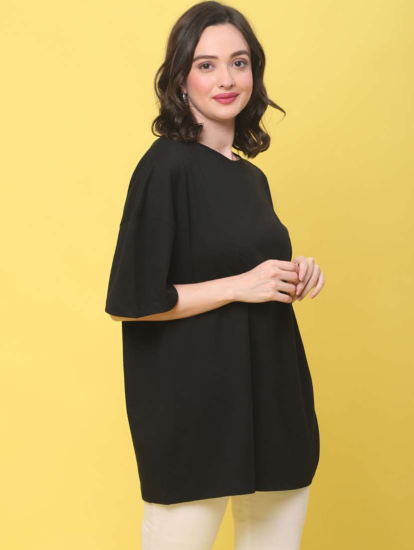women solid short sleeve oversized t-shirt - 22376646 -  Standard Image - 3