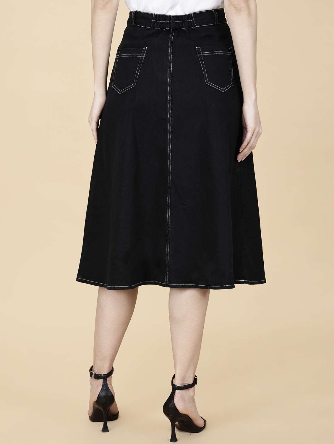 women solid mid rise denim a-line skirt - 22376664 -  Standard Image - 3