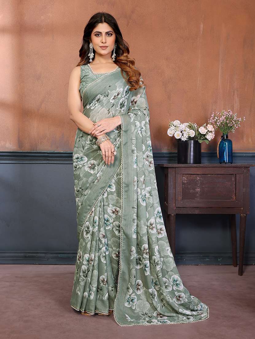 women printed casual wear saree with blouse