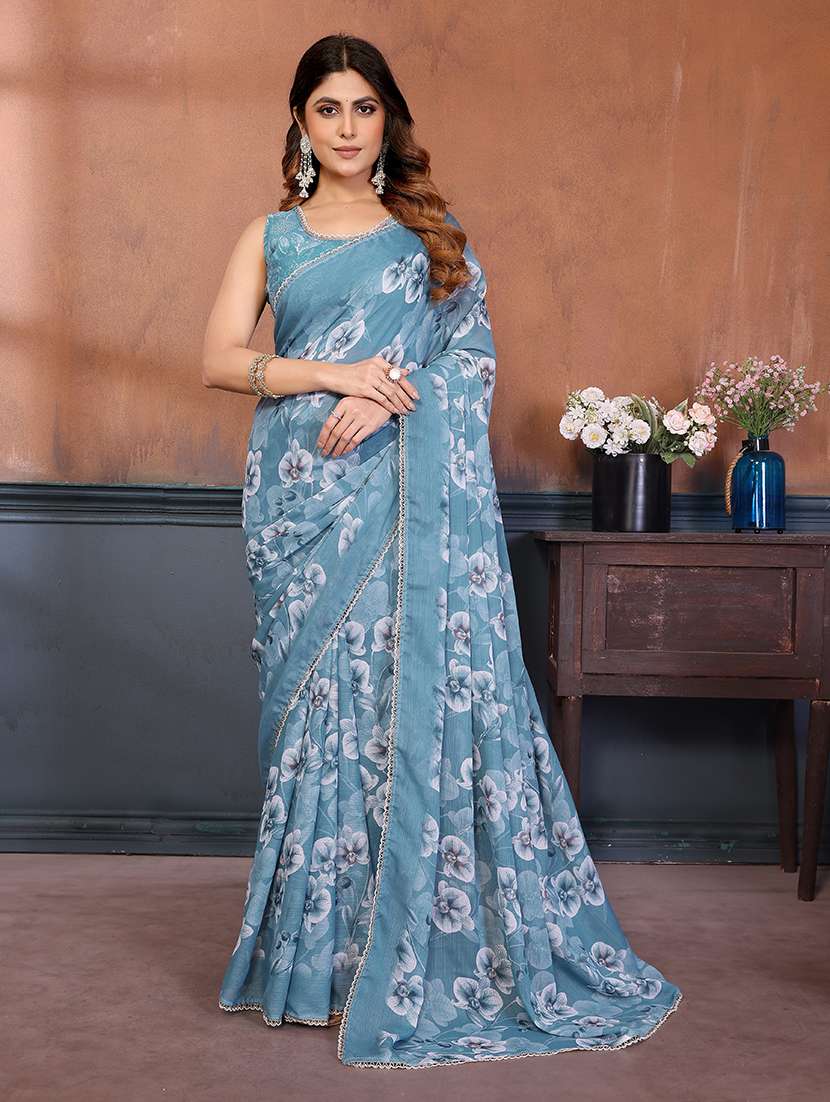 women printed casual wear saree with blouse