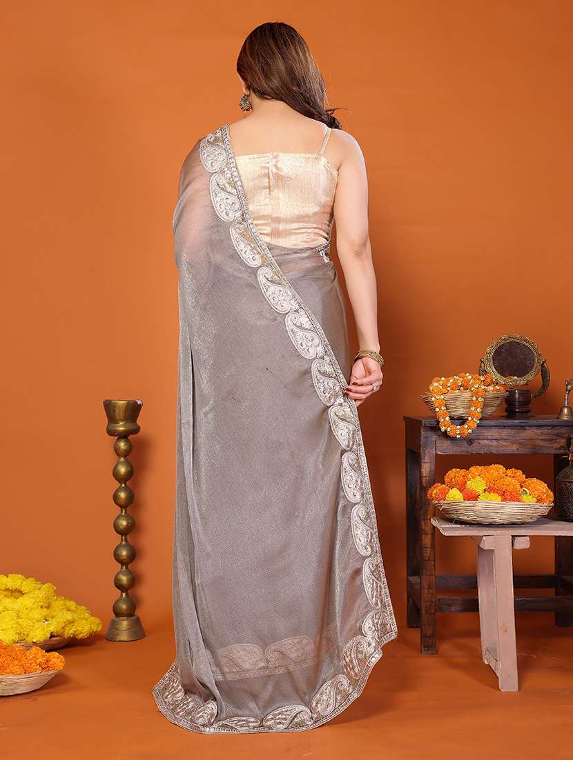 women solid with bordered saree with blouse - 22376678 -  Standard Image - 3
