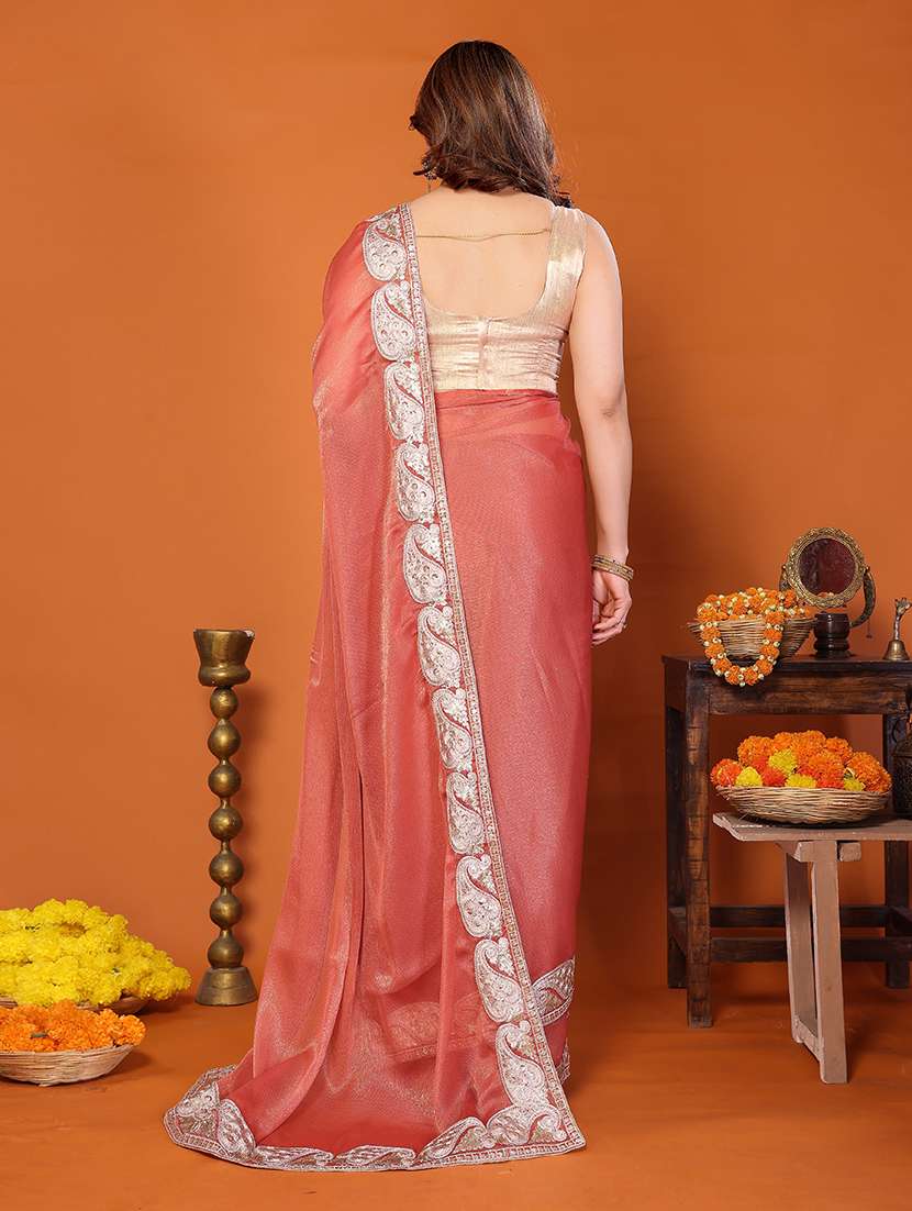 women solid with bordered saree with blouse - 22376679 -  Standard Image - 3