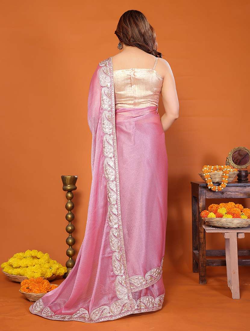 women solid with bordered saree with blouse - 22376680 -  Standard Image - 3